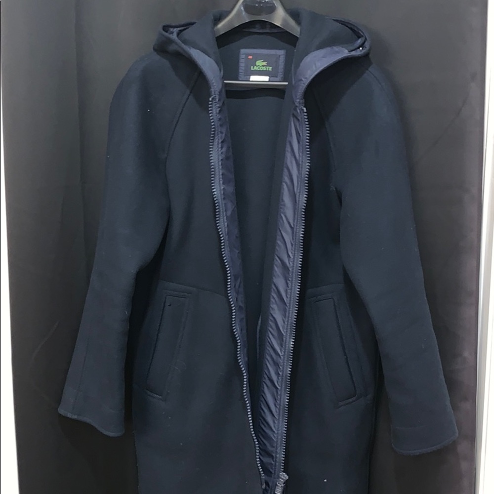 LaCoste Navy Hooded Dress Coat